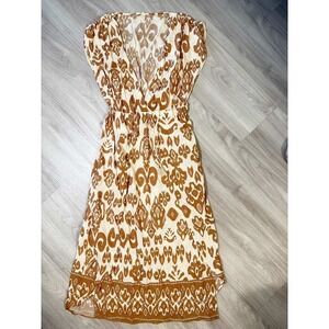 Women's Cream and Brown Printed Maxi Dress - Elegant Summer Style